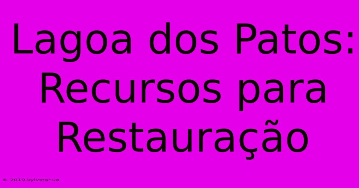 Lagoa Dos Patos: Recursos Para Restauração