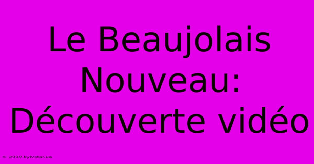 Le Beaujolais Nouveau: Découverte Vidéo