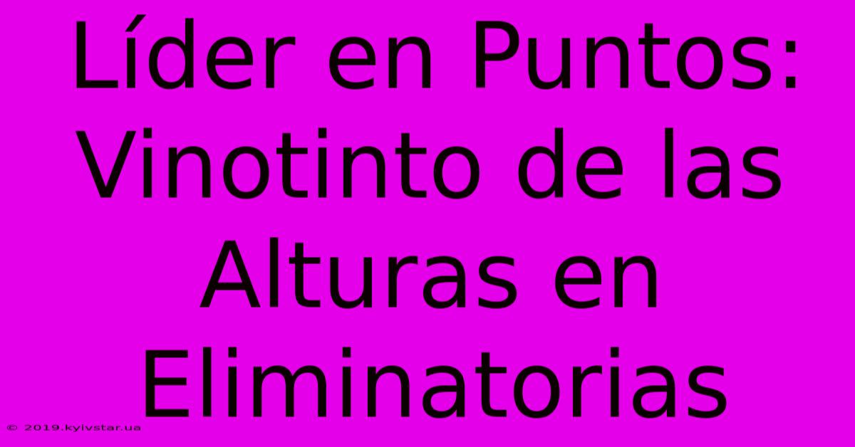 Líder En Puntos: Vinotinto De Las Alturas En Eliminatorias