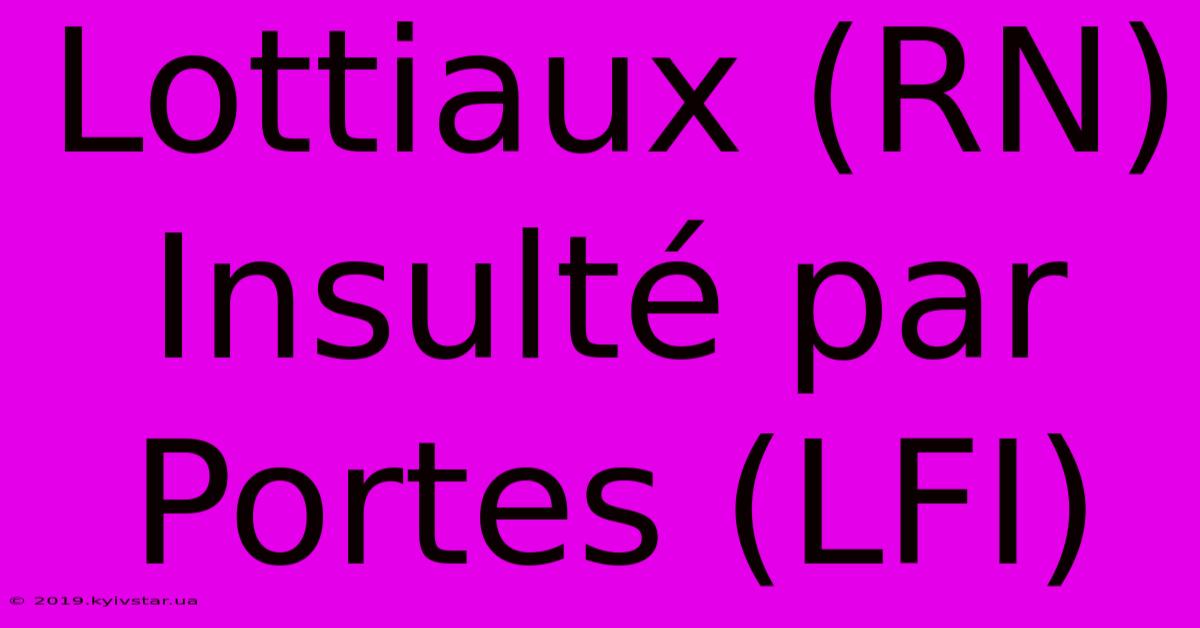 Lottiaux (RN) Insulté Par Portes (LFI)