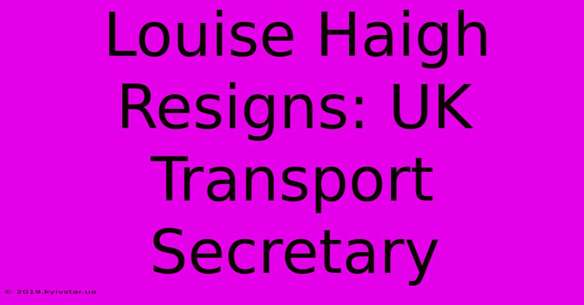 Louise Haigh Resigns: UK Transport Secretary