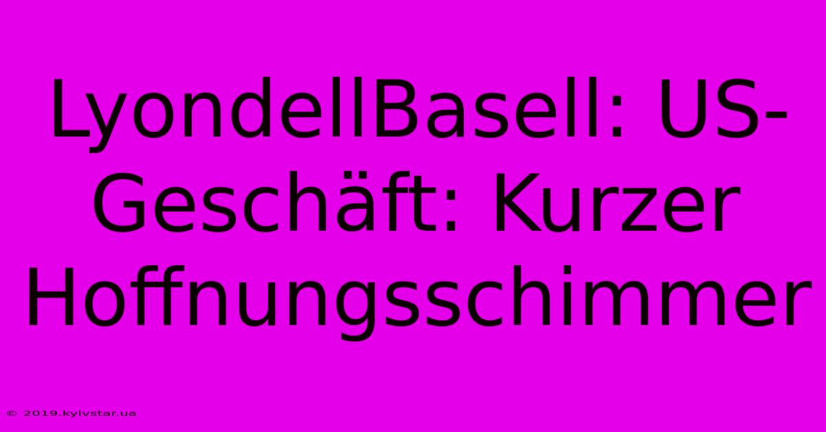 LyondellBasell: US-Geschäft: Kurzer Hoffnungsschimmer