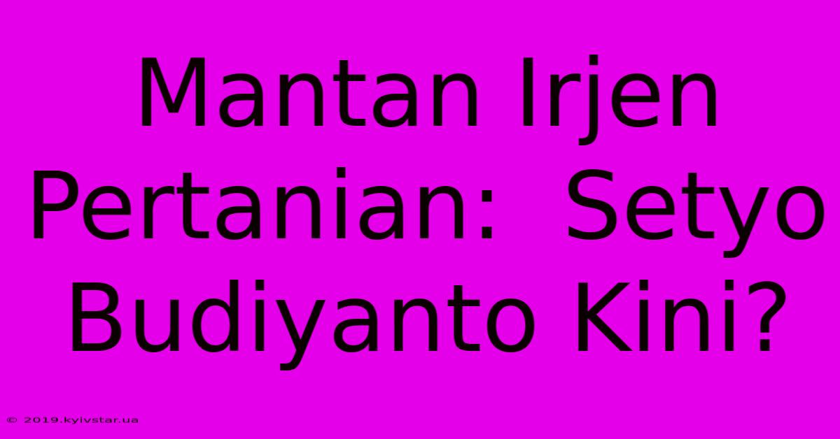 Mantan Irjen Pertanian:  Setyo Budiyanto Kini?