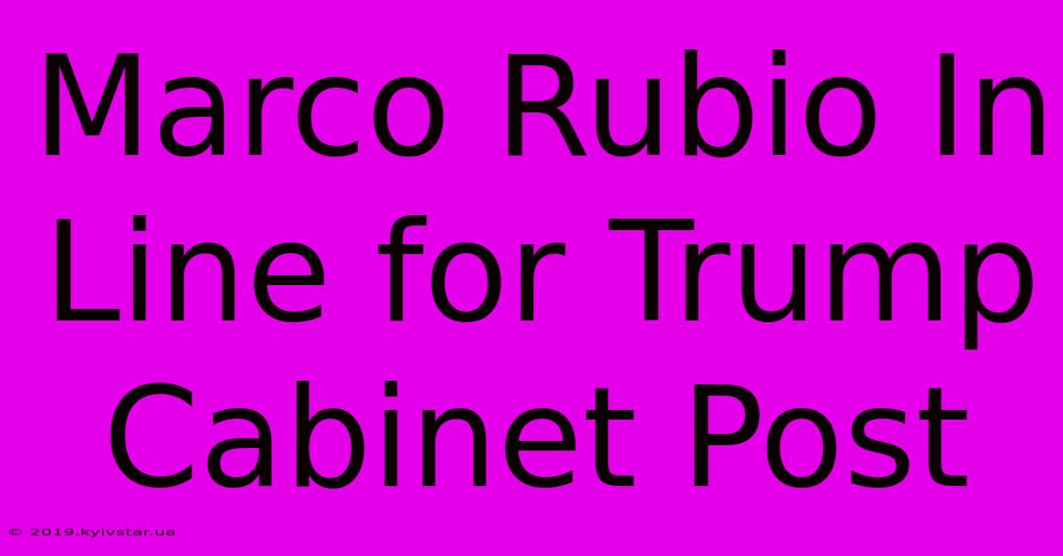 Marco Rubio In Line For Trump Cabinet Post