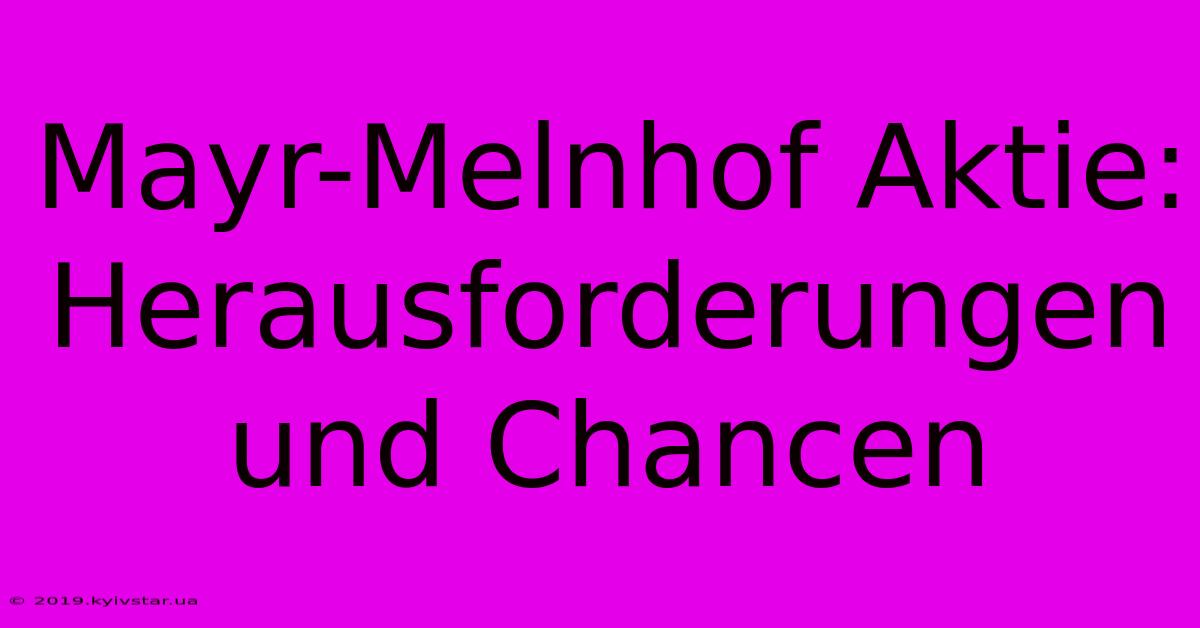 Mayr-Melnhof Aktie: Herausforderungen Und Chancen