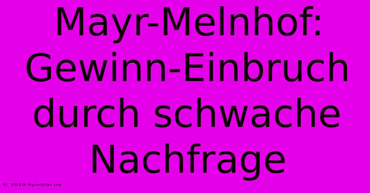 Mayr-Melnhof: Gewinn-Einbruch Durch Schwache Nachfrage