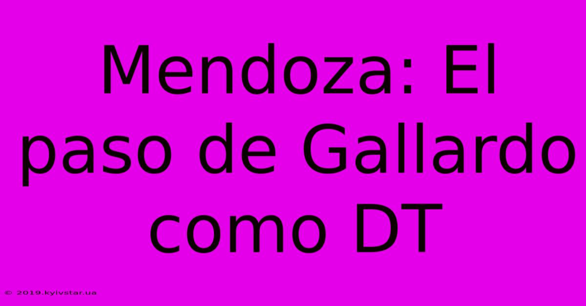 Mendoza: El Paso De Gallardo Como DT