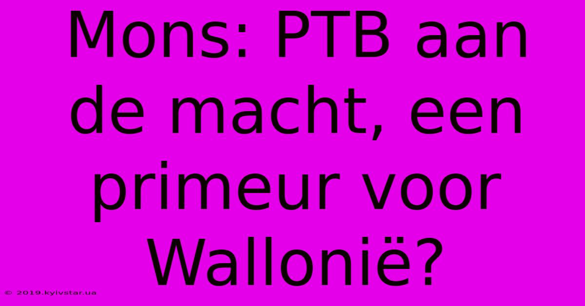 Mons: PTB Aan De Macht, Een Primeur Voor Wallonië?