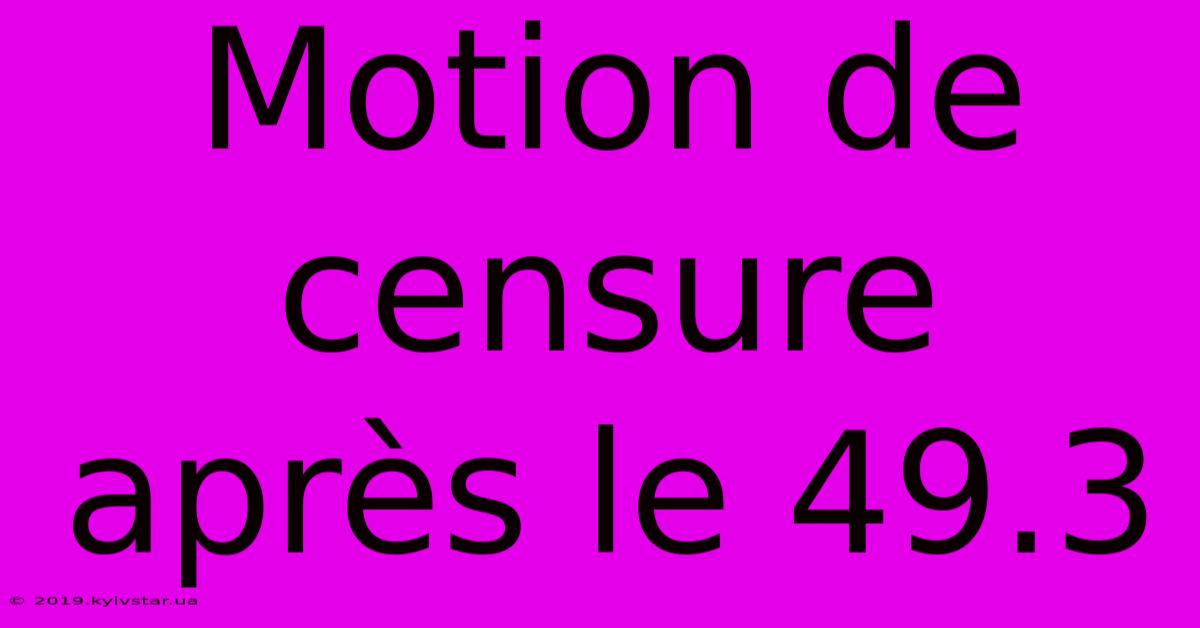 Motion De Censure Après Le 49.3