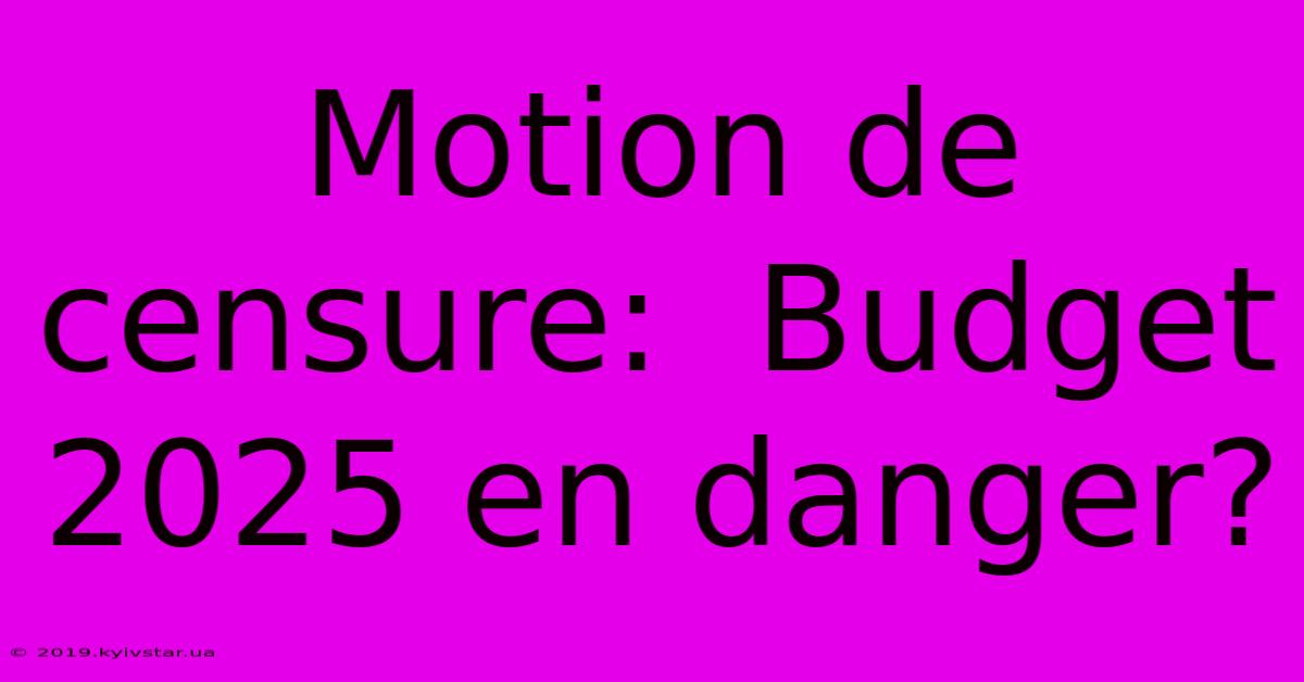 Motion De Censure:  Budget 2025 En Danger?