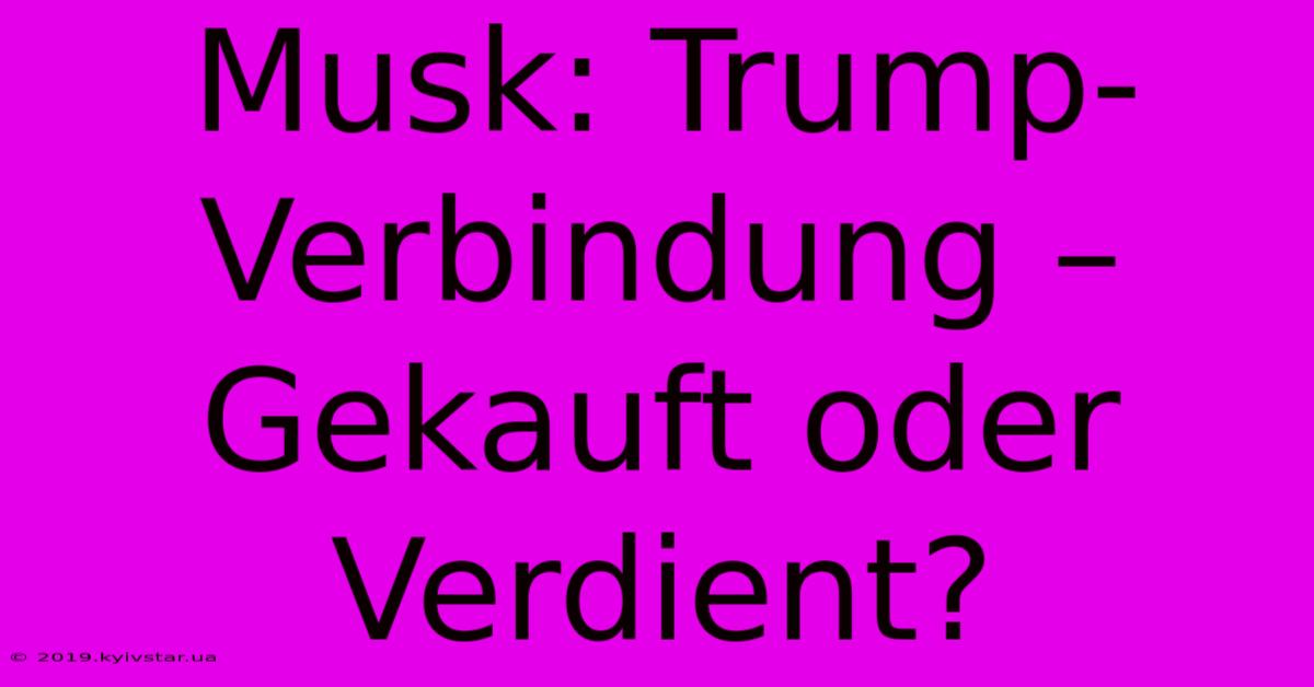 Musk: Trump-Verbindung – Gekauft Oder Verdient?