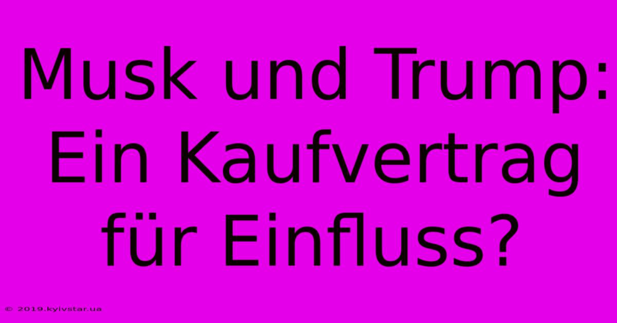 Musk Und Trump: Ein Kaufvertrag Für Einfluss?