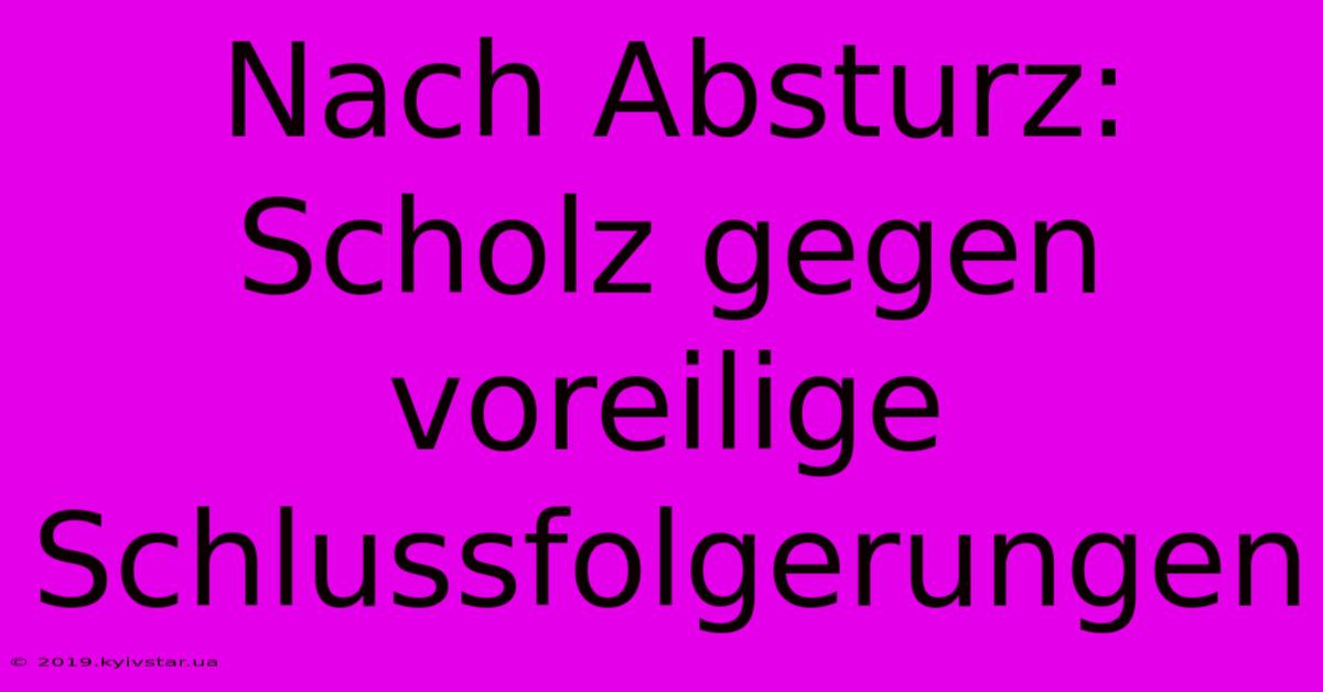 Nach Absturz: Scholz Gegen Voreilige Schlussfolgerungen