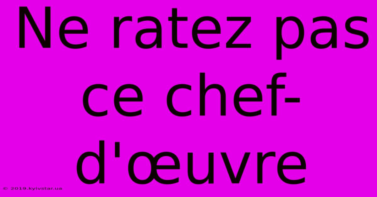 Ne Ratez Pas Ce Chef-d'œuvre