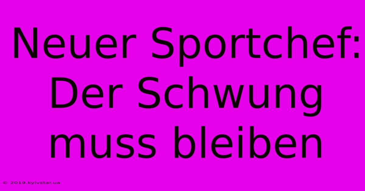 Neuer Sportchef: Der Schwung Muss Bleiben