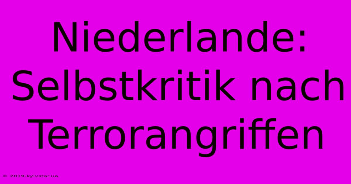 Niederlande: Selbstkritik Nach Terrorangriffen