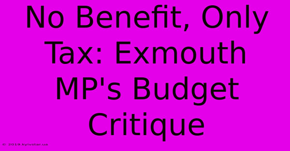 No Benefit, Only Tax: Exmouth MP's Budget Critique