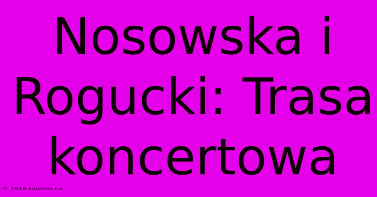 Nosowska I Rogucki: Trasa Koncertowa