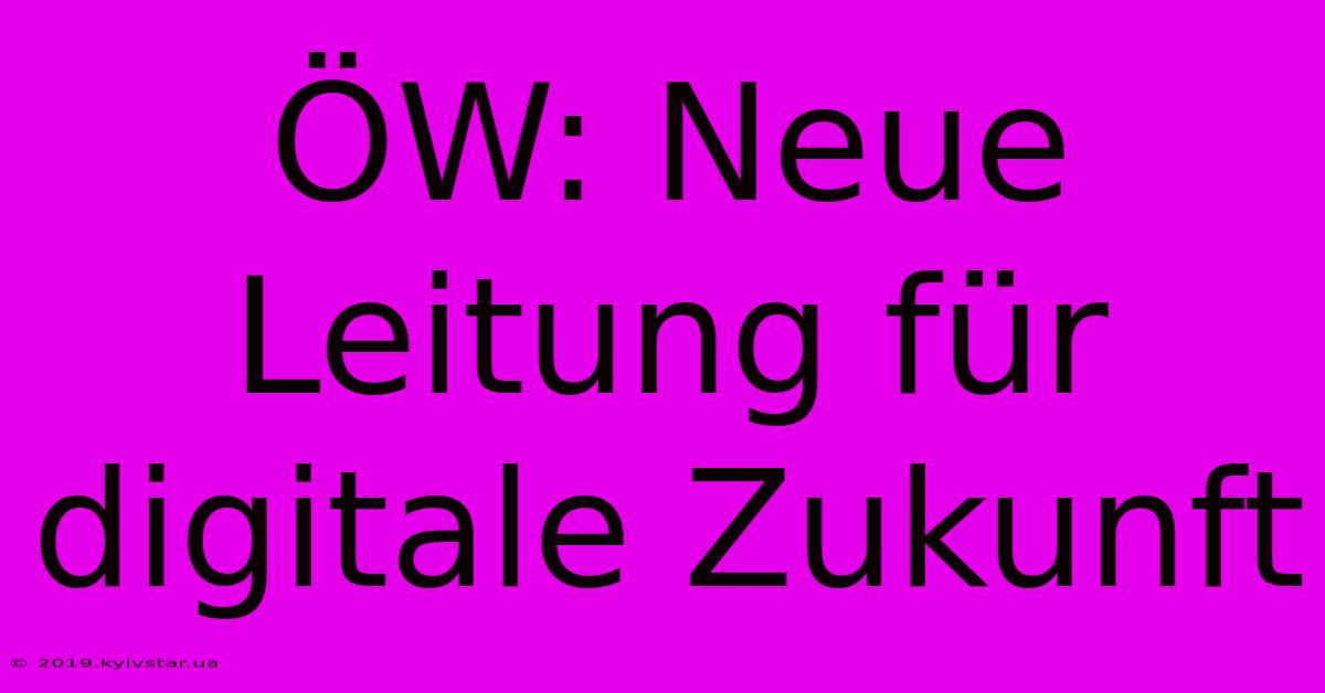 ÖW: Neue Leitung Für Digitale Zukunft