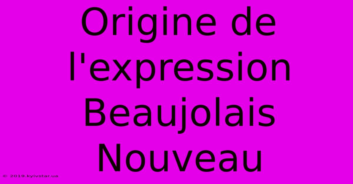 Origine De L'expression Beaujolais Nouveau