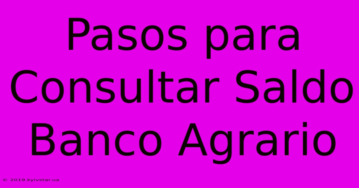 Pasos Para Consultar Saldo Banco Agrario