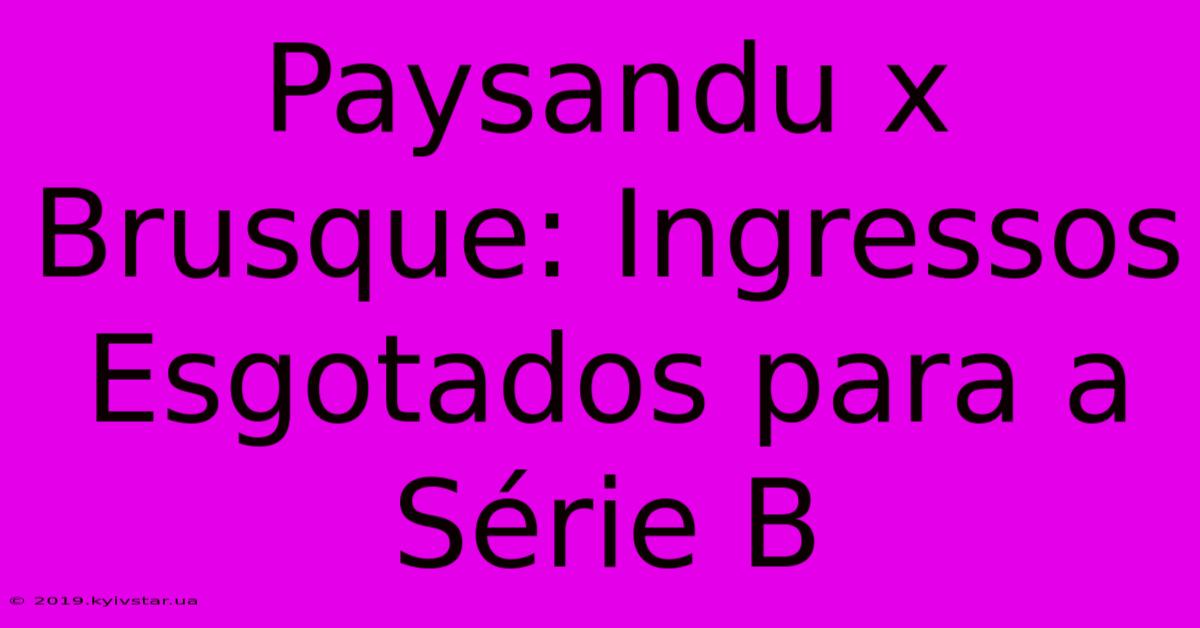 Paysandu X Brusque: Ingressos Esgotados Para A Série B