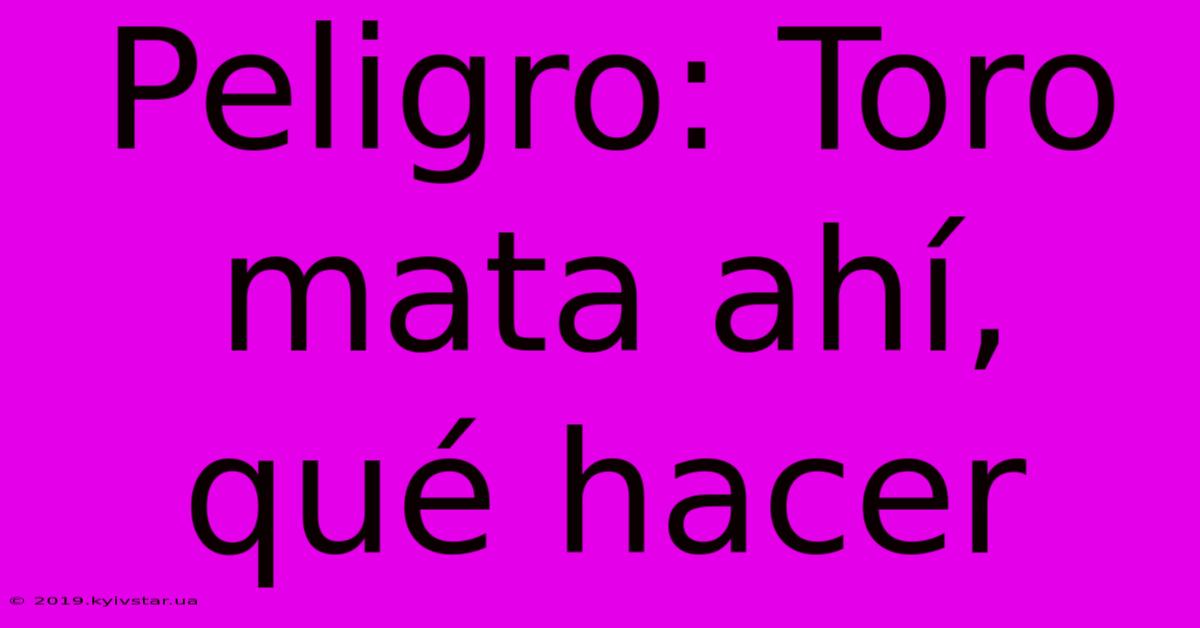 Peligro: Toro Mata Ahí, Qué Hacer