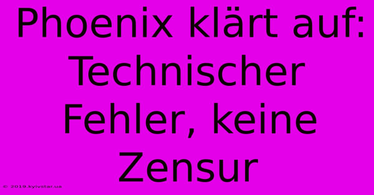 Phoenix Klärt Auf: Technischer Fehler, Keine Zensur