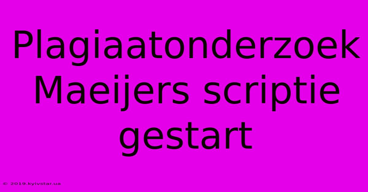 Plagiaatonderzoek Maeijers Scriptie Gestart