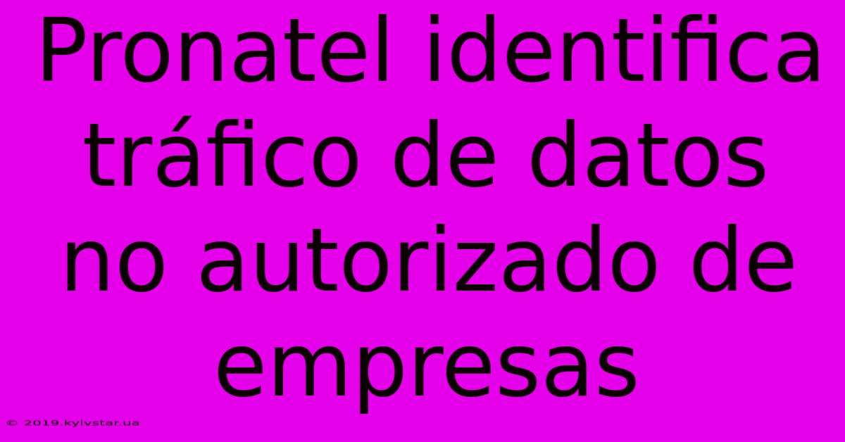 Pronatel Identifica Tráfico De Datos No Autorizado De Empresas