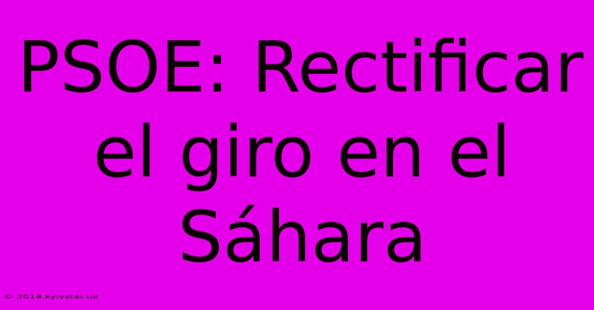 PSOE: Rectificar El Giro En El Sáhara