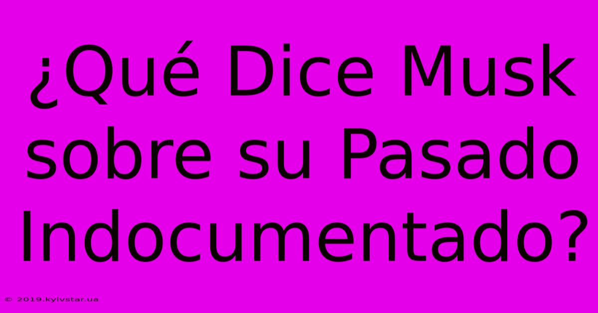 ¿Qué Dice Musk Sobre Su Pasado Indocumentado?