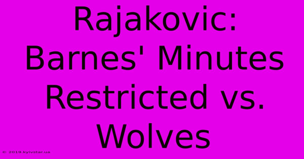 Rajakovic: Barnes' Minutes Restricted Vs. Wolves