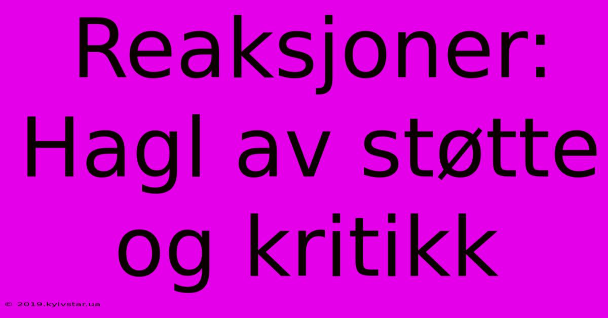 Reaksjoner: Hagl Av Støtte Og Kritikk