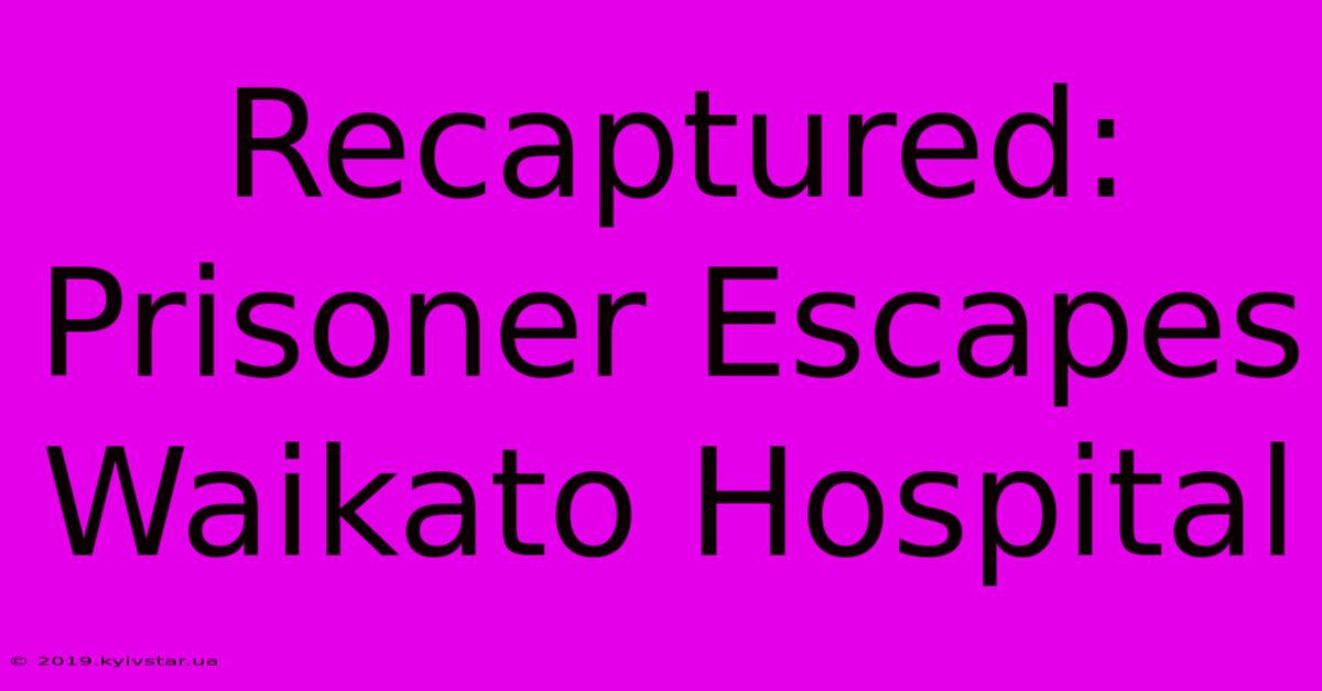 Recaptured: Prisoner Escapes Waikato Hospital