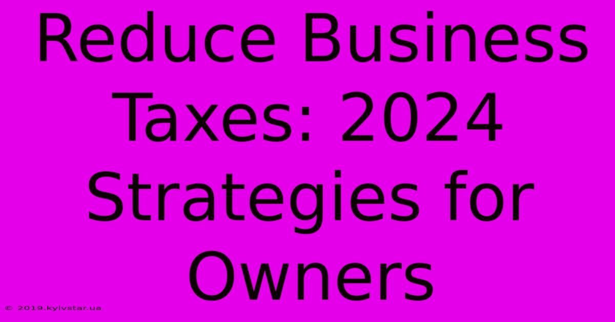 Reduce Business Taxes: 2024 Strategies For Owners 