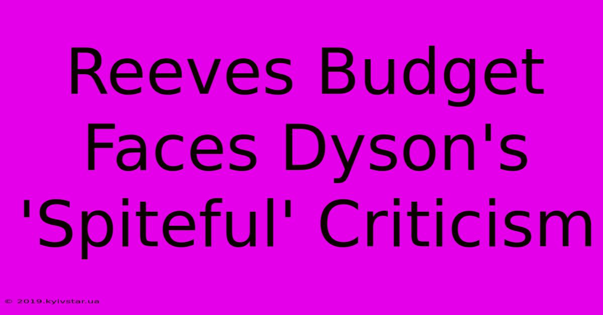 Reeves Budget Faces Dyson's 'Spiteful' Criticism