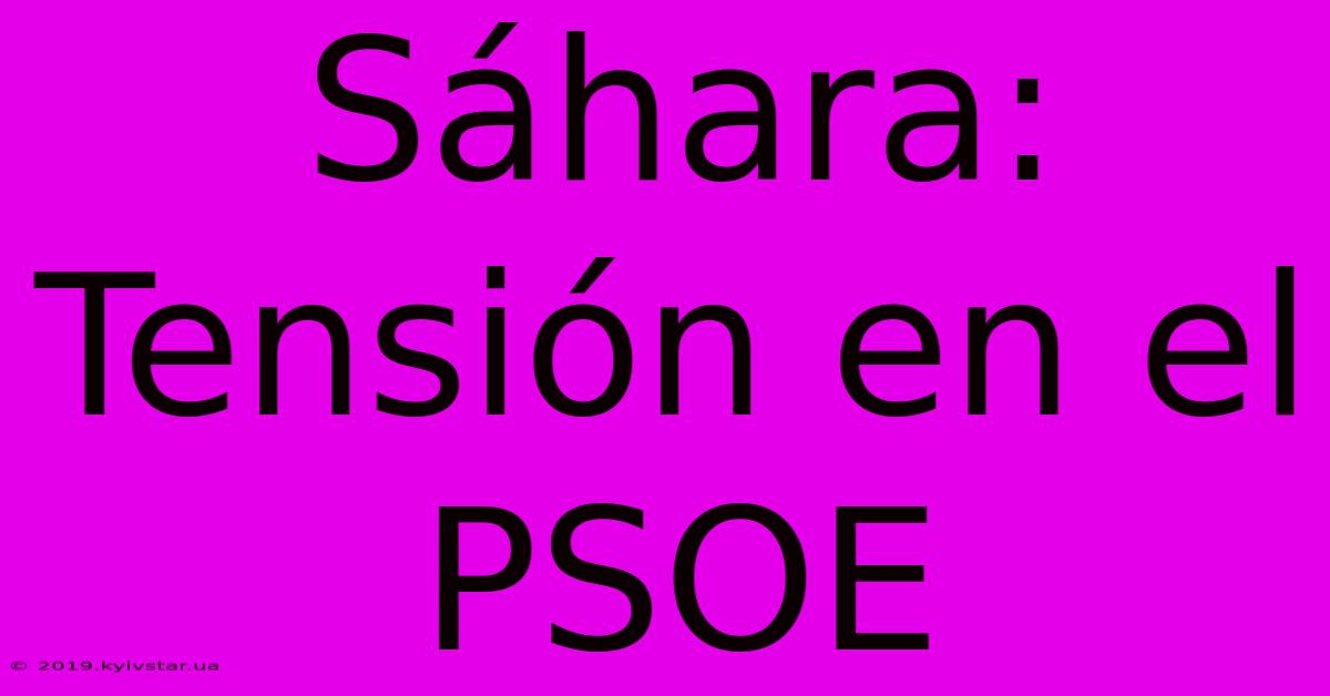 Sáhara: Tensión En El PSOE