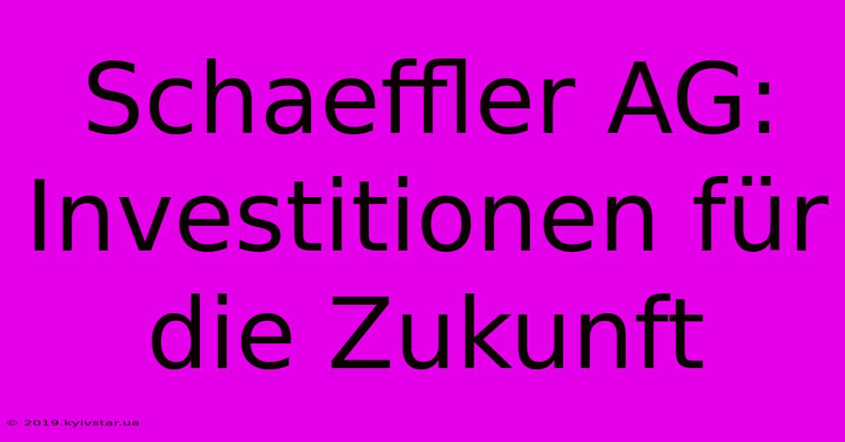 Schaeffler AG: Investitionen Für Die Zukunft