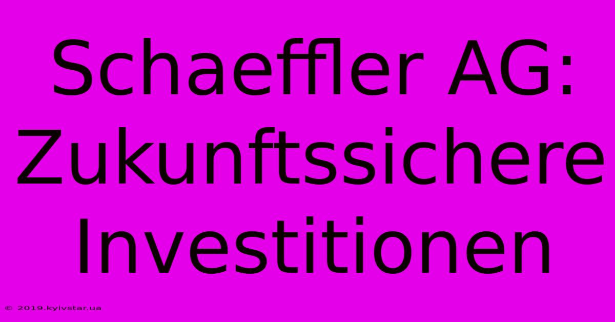 Schaeffler AG: Zukunftssichere Investitionen