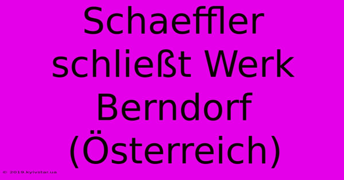 Schaeffler Schließt Werk Berndorf (Österreich)