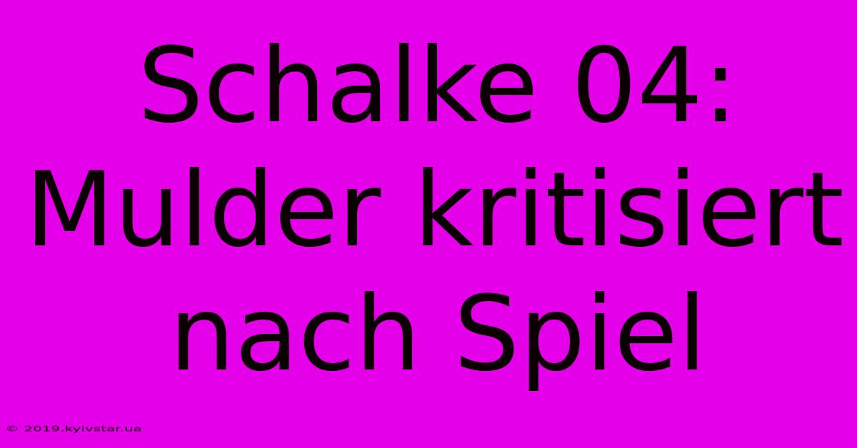 Schalke 04: Mulder Kritisiert Nach Spiel