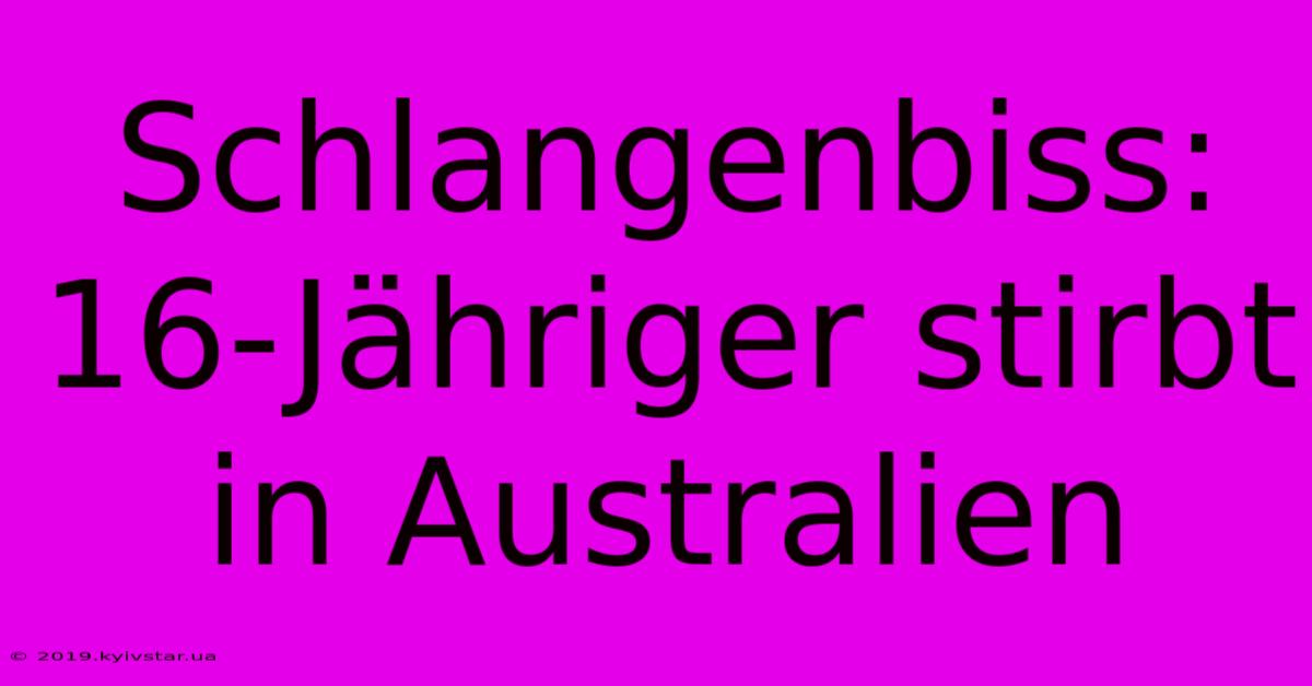 Schlangenbiss: 16-Jähriger Stirbt In Australien