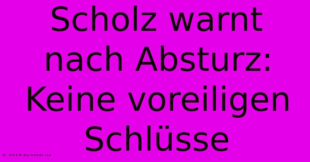 Scholz Warnt Nach Absturz: Keine Voreiligen Schlüsse