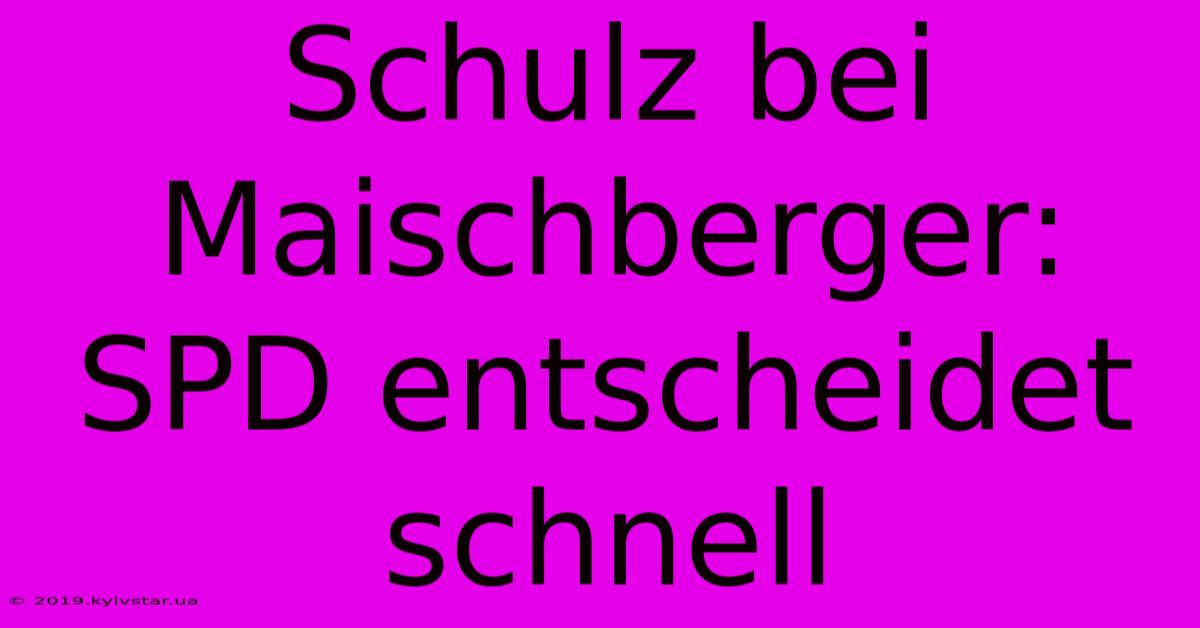 Schulz Bei Maischberger: SPD Entscheidet Schnell