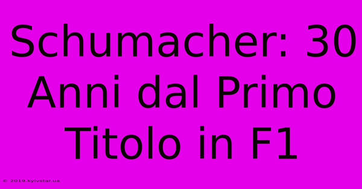 Schumacher: 30 Anni Dal Primo Titolo In F1