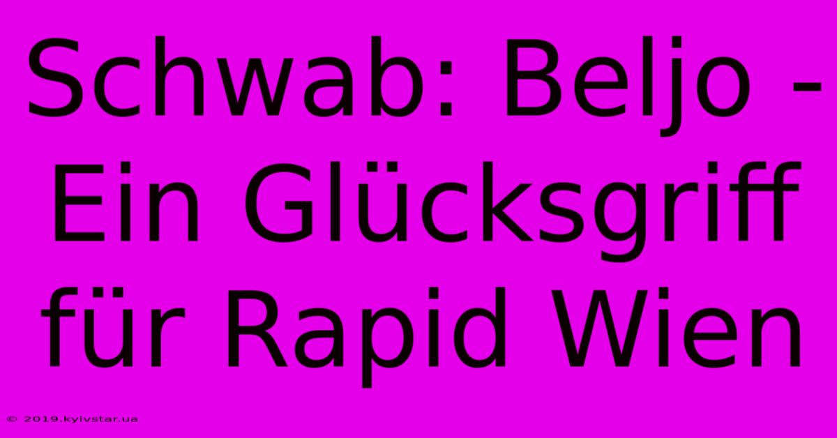 Schwab: Beljo - Ein Glücksgriff Für Rapid Wien