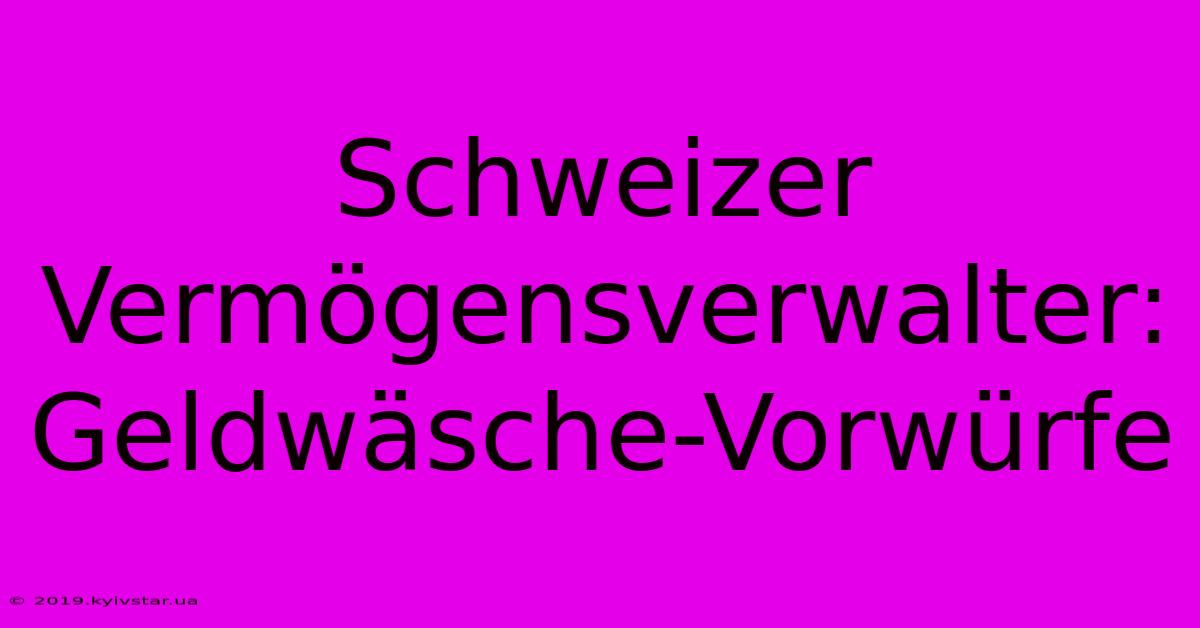 Schweizer Vermögensverwalter: Geldwäsche-Vorwürfe