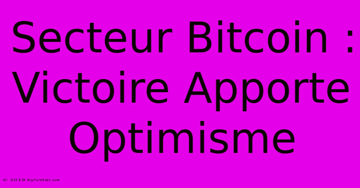 Secteur Bitcoin : Victoire Apporte Optimisme