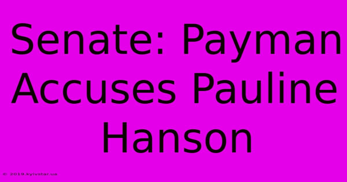 Senate: Payman Accuses Pauline Hanson